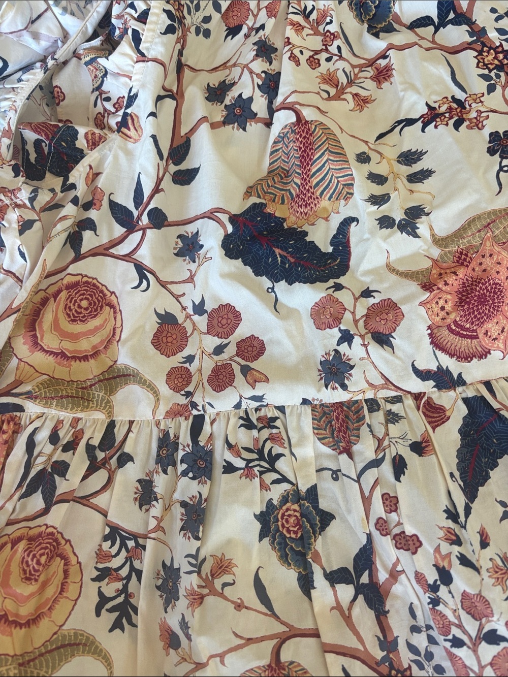 Ulla Johnson Cream Midi Dress with Navy and Rust Floral Print - Picture 4 of 4